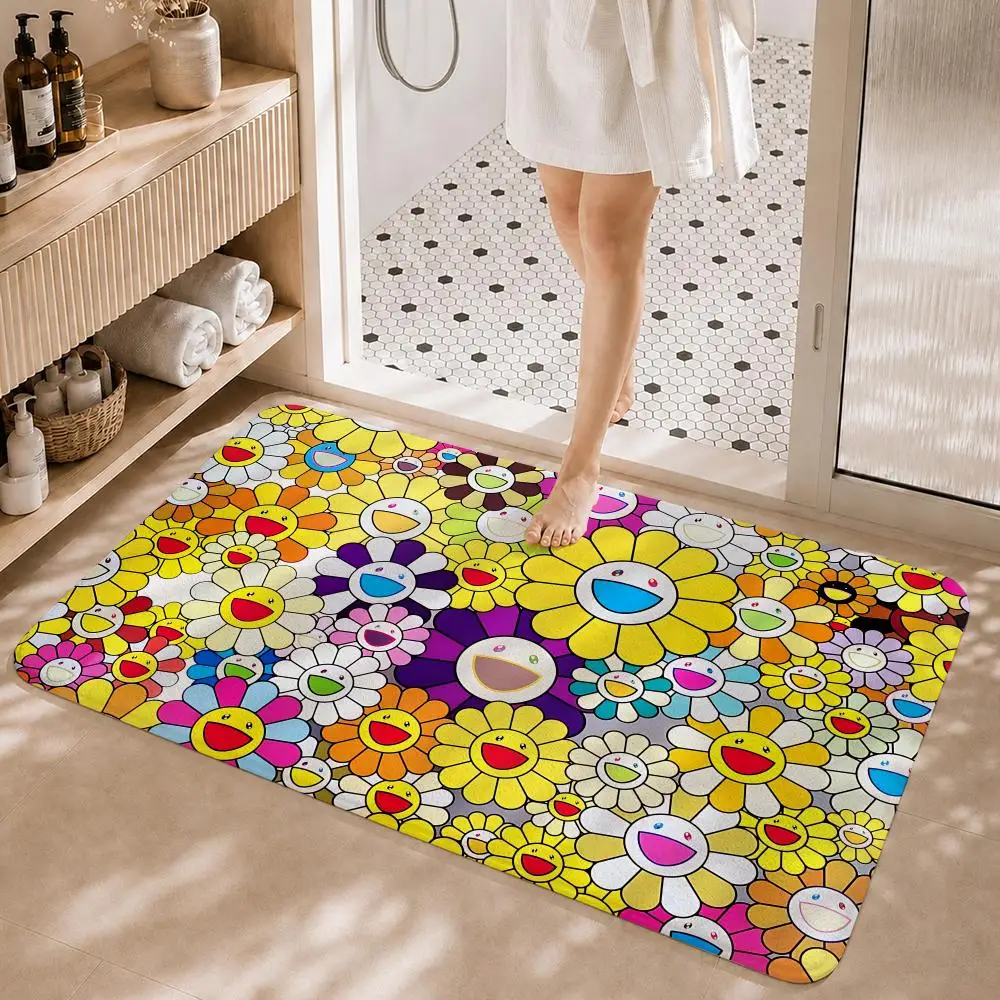 Artist M-Murakami T-TakashiS Floor Mat Non-Slip Absorbent Floor Mat Decorative Rug for Home Bathroom Bedroom Entryway