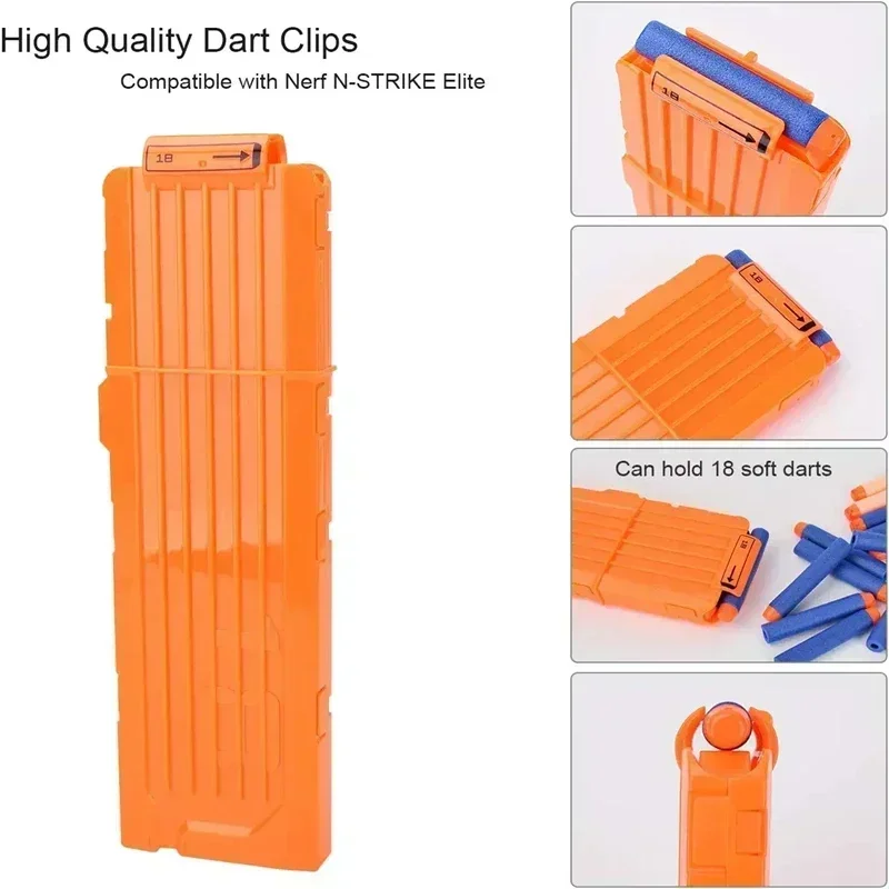 Clips de recharge rapide pour odorNerf Toy, fléchettes à balles molles, 18 fléchettes, orange, 1 pièce, 4 pièces