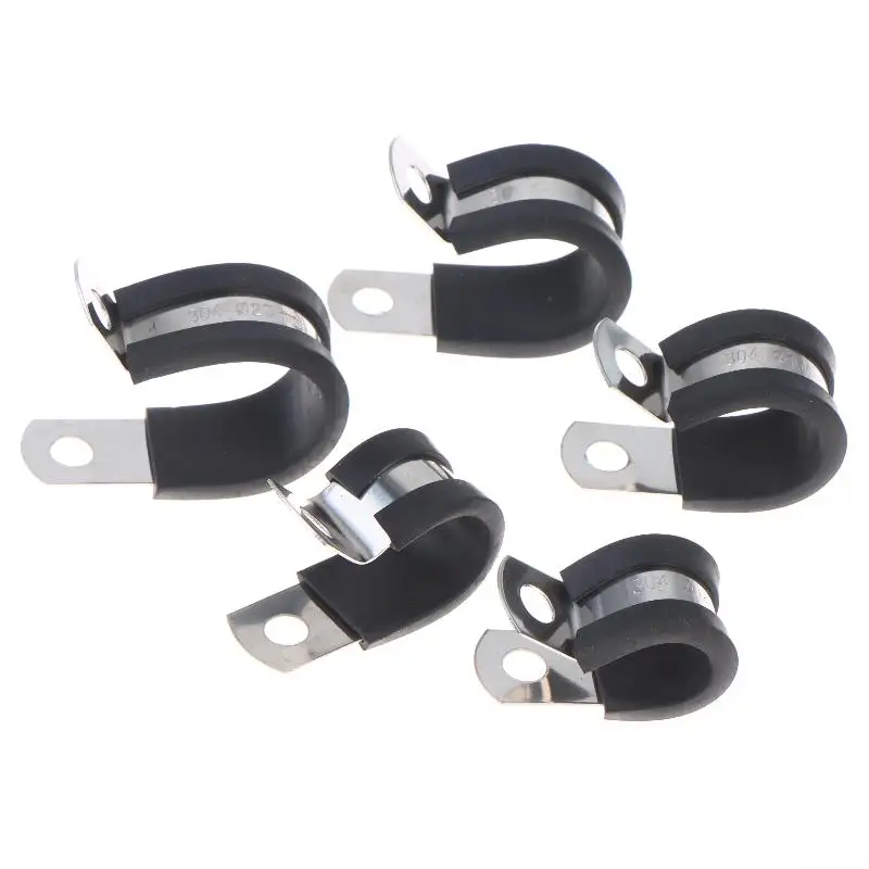 10Pcs 6-20MM Stainless Steel Cable Clamps Rubber Cushion Cushioned Insulated Wire Line Tube Pipe Fixed Bracket Metal Clip