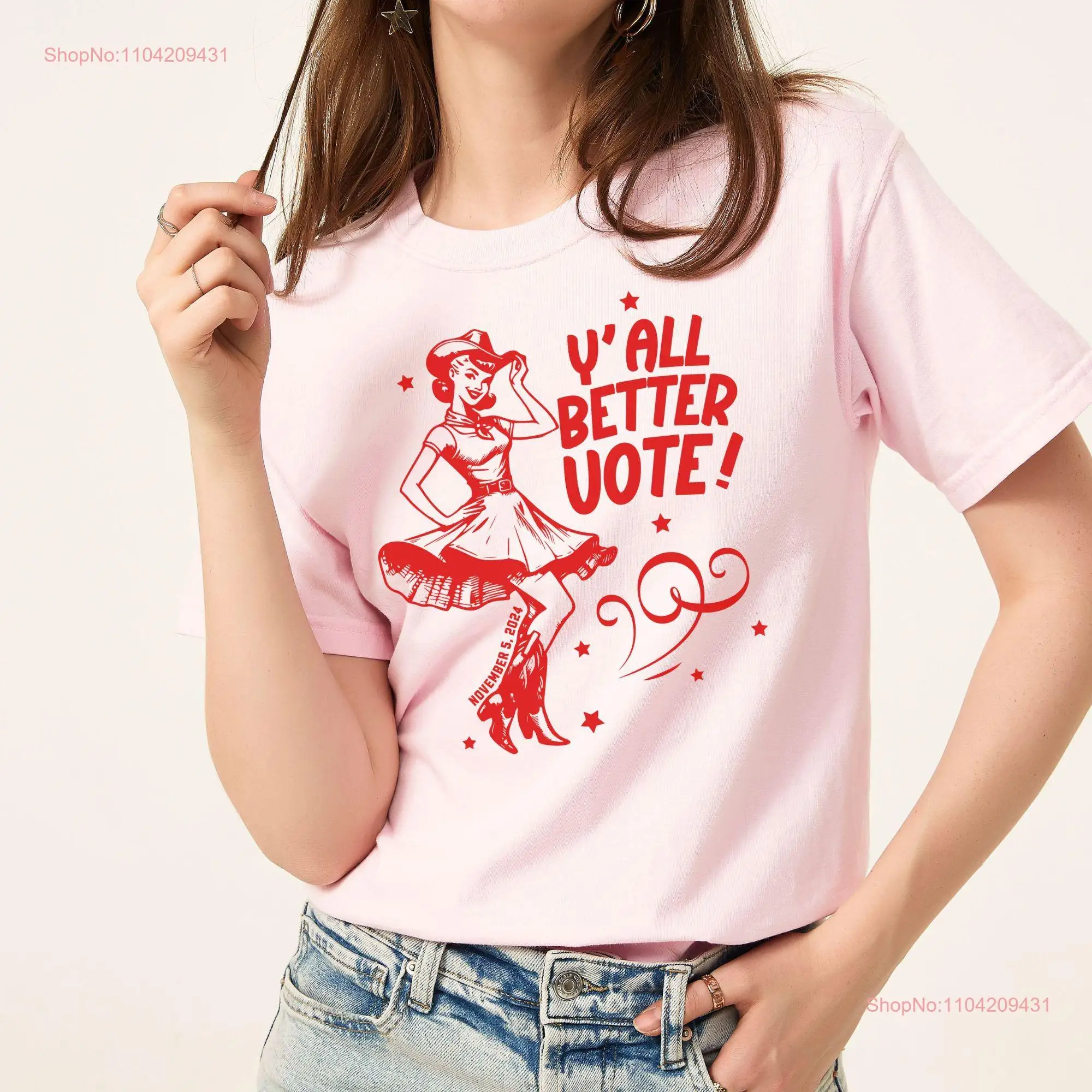 Western Vote Red Republican T Shirt for Women Retro Cowgirl Trendy Vintage Trump Election 2024 Voting Day