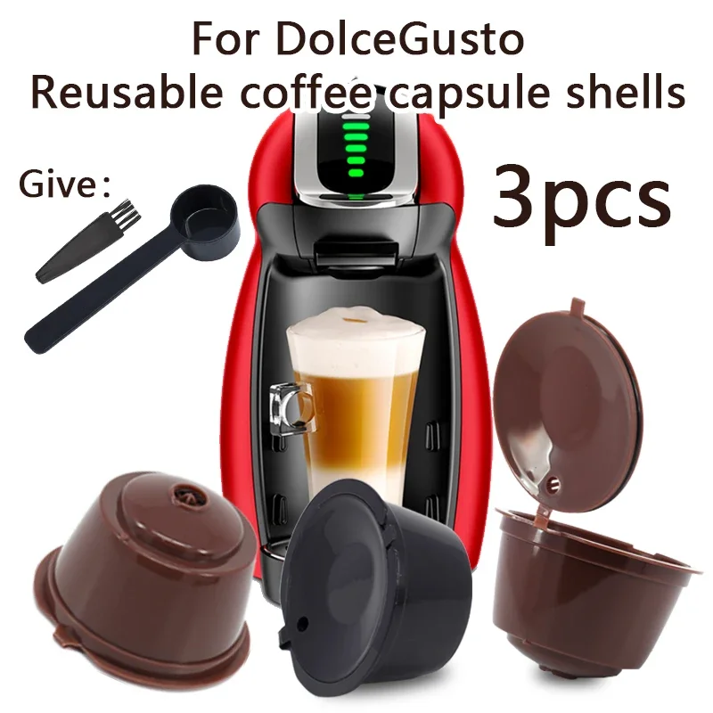 3 unids/set apto para Dolce Gusto taza de filtro de café filtros de cápsula de café reutilizables para Nespresso con cepillo de cuchara (Color aleatorio)
