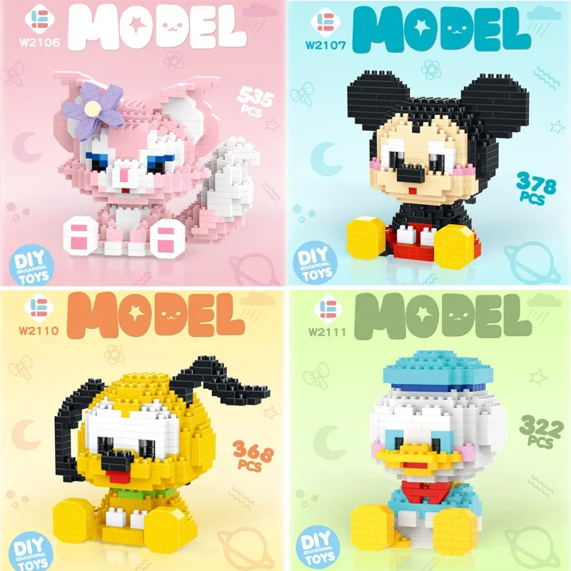 Disney DIY LinaBell Mickey Assembly Buildding Blocks Goofy Pluto Anime Mini Action Figures Educational Toys Kids Birthday Gifts