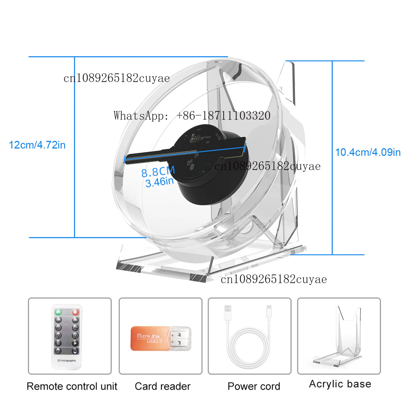 3D Holographic Projector Support Music Player Function Remote Advertise Display Desktop Fan Advertising Logo Light