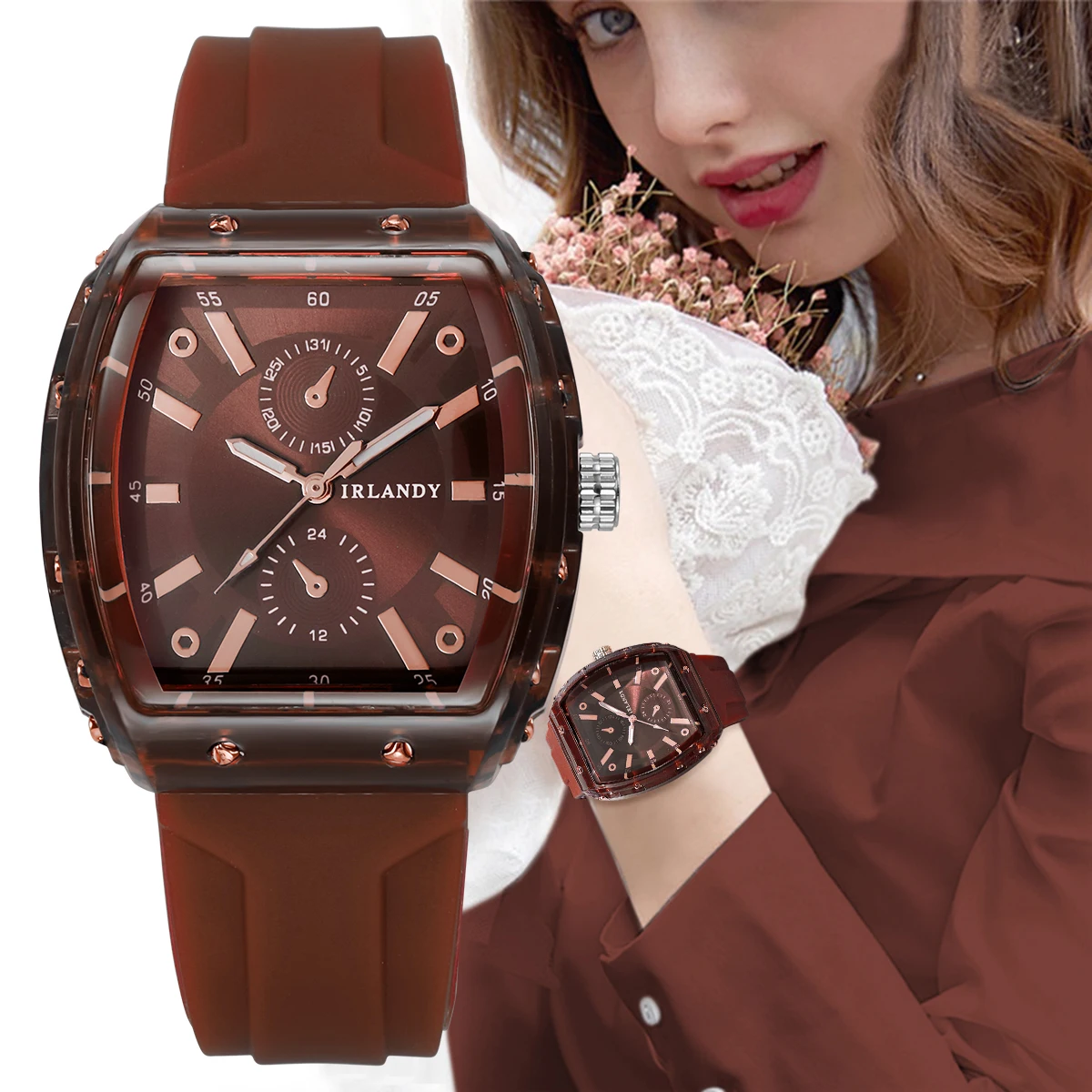 2PCS Fashion Silicone Band Women Quartz Watch Heart Bracelet Set Casual Ladies Analog Wristwatches Reloj Mujer（Without Box）