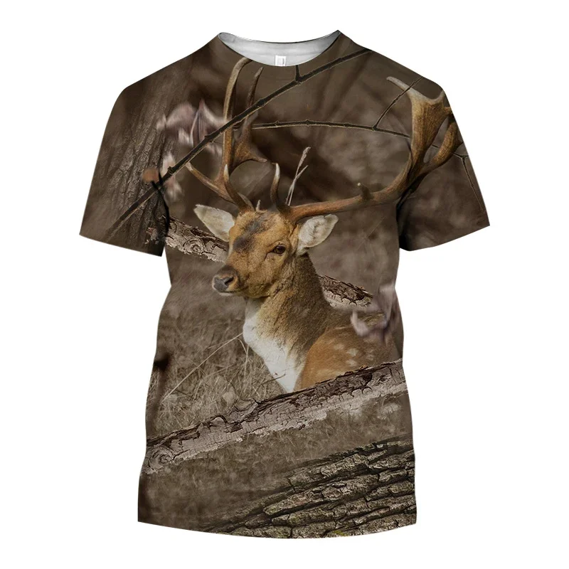 Jungle Camouflage Animal T-Shirt Men's Outdoor Hunting Sport Camo Tees Quick Drying Short Sleeve O-Neck Loose T Shirts Tops