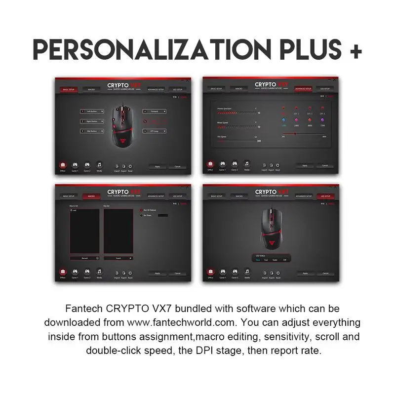 رائجة البيع Fantech Crypto Vx7 ماوس الألعاب السلكي Rgb 8000 ديسيبل متوحد الخواص 10 مليون التبديل 6 أزرار ماكرو لأجهزة الكمبيوتر المحمول ألعاب مكتب الاستخدام