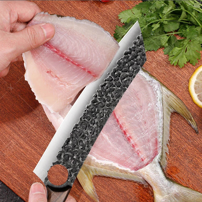 WXCOO Professional Kitchen Knives Stainless Steel Chopping & Slicing Dual Purpose Chef\'s Knife Hand Forged Hammer Cutting Knife