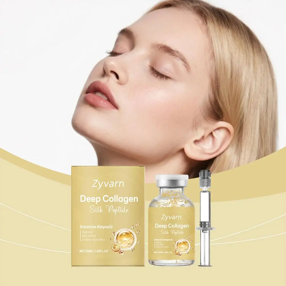 

50 мл коллагеновой ампулы с шелковыми пептидами: глубокое увлажнение, осветление, повышение эластичности кожи, восстановление кожного барьера, сужение пор
