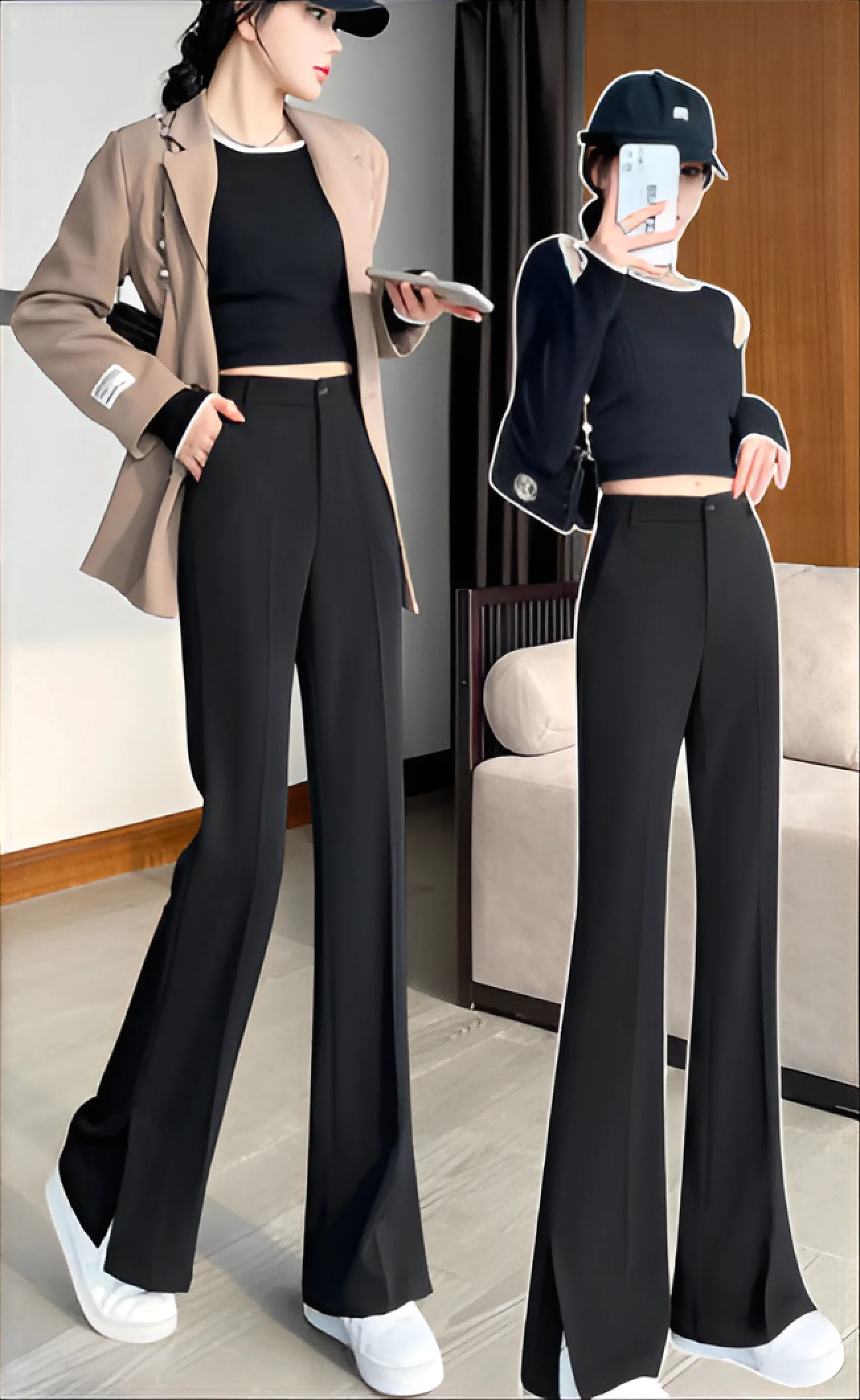 

Брюки Bootcut Удобные женские Полиэстер Синтетические Искусственные Изготовленные Ткани Создано Изготовленные Покороченные Формованной Формы