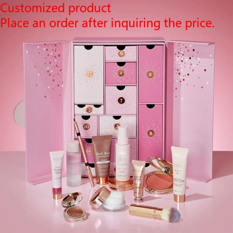 

2025Custom Large Biodegradable Christmas Makeup Advent Calendar Gift Box Sliding Drawer Matte Layer Overpower Timing Calendar Bo