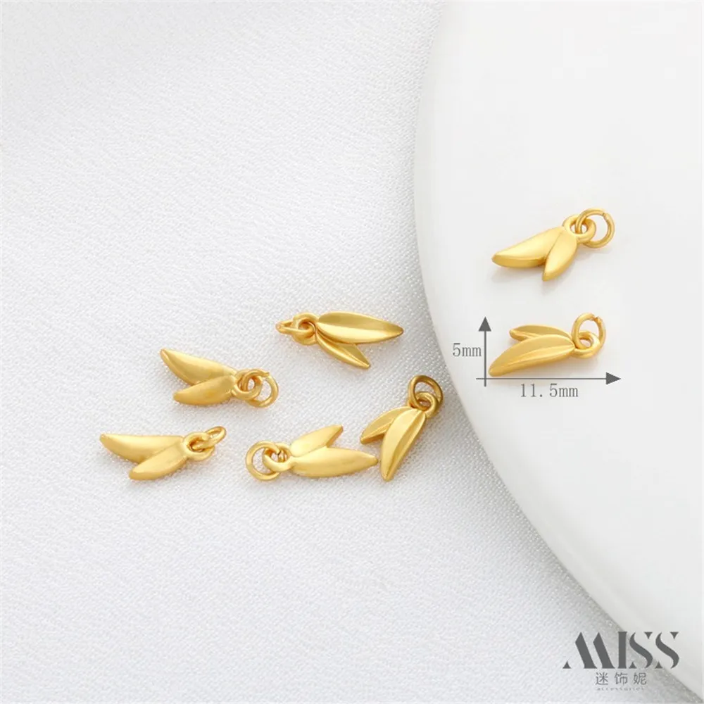 18K Gold Bag Color-preserving Ancient Matte Golden Bamboo Leaf Pendant DIY Bracelet Necklace Earrings Pendant Accessories