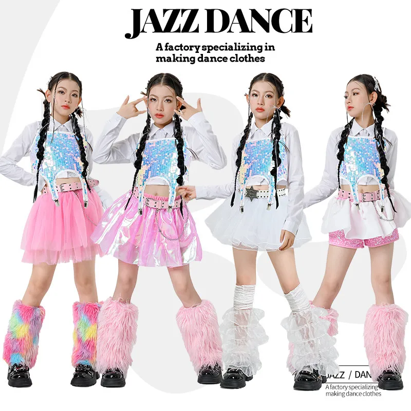 

2026 Children Ballroom Hip Hop Dance Costumes For Girls Group Kpop Outfits Streetwear Jazz Dance Performance Clothing DQS22054