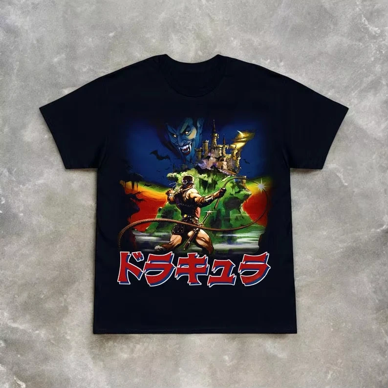 Castlevania NES Konami 80s Retro T-shirt Pattern Y2K Video Game All Seasons Couple Pure Cotton Streetwear Tops shirts for men