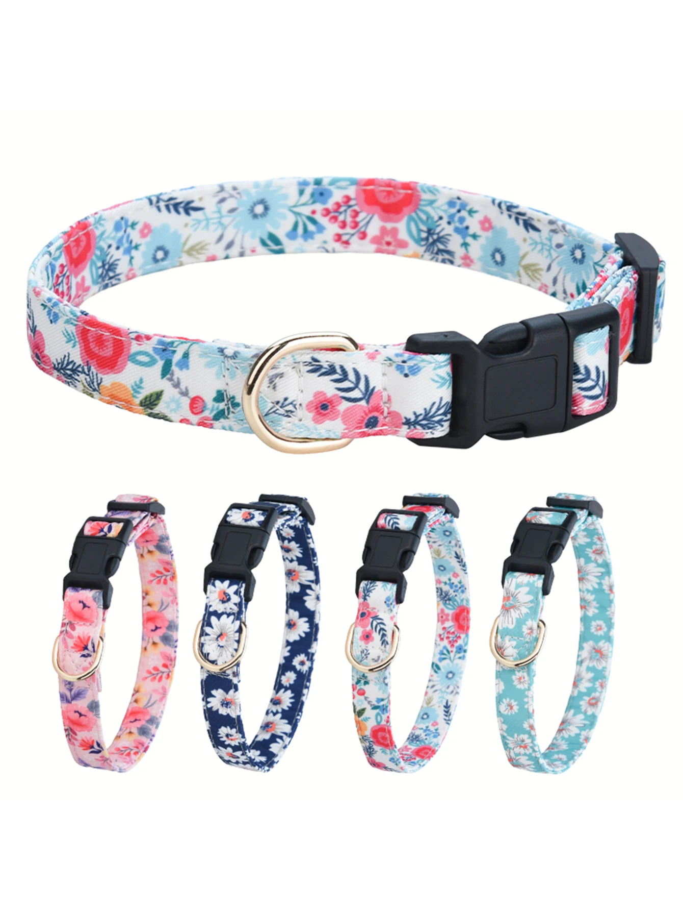 CP630  Flower print pet dog collar，Soft fabirc and durable buckle，Adjustable collar ues to different size dogs.