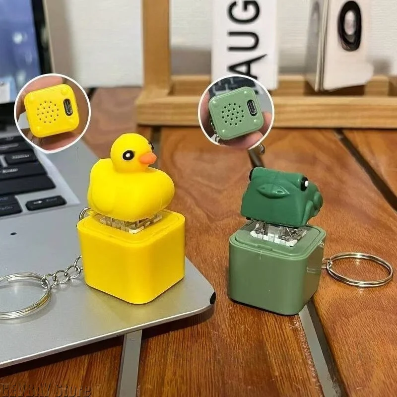 Mini Funny Frog Duck Key Chains Rechargeable Keyboard Clicker Sound Keyring with LED Light for Stress Relief Fashion Jewelry