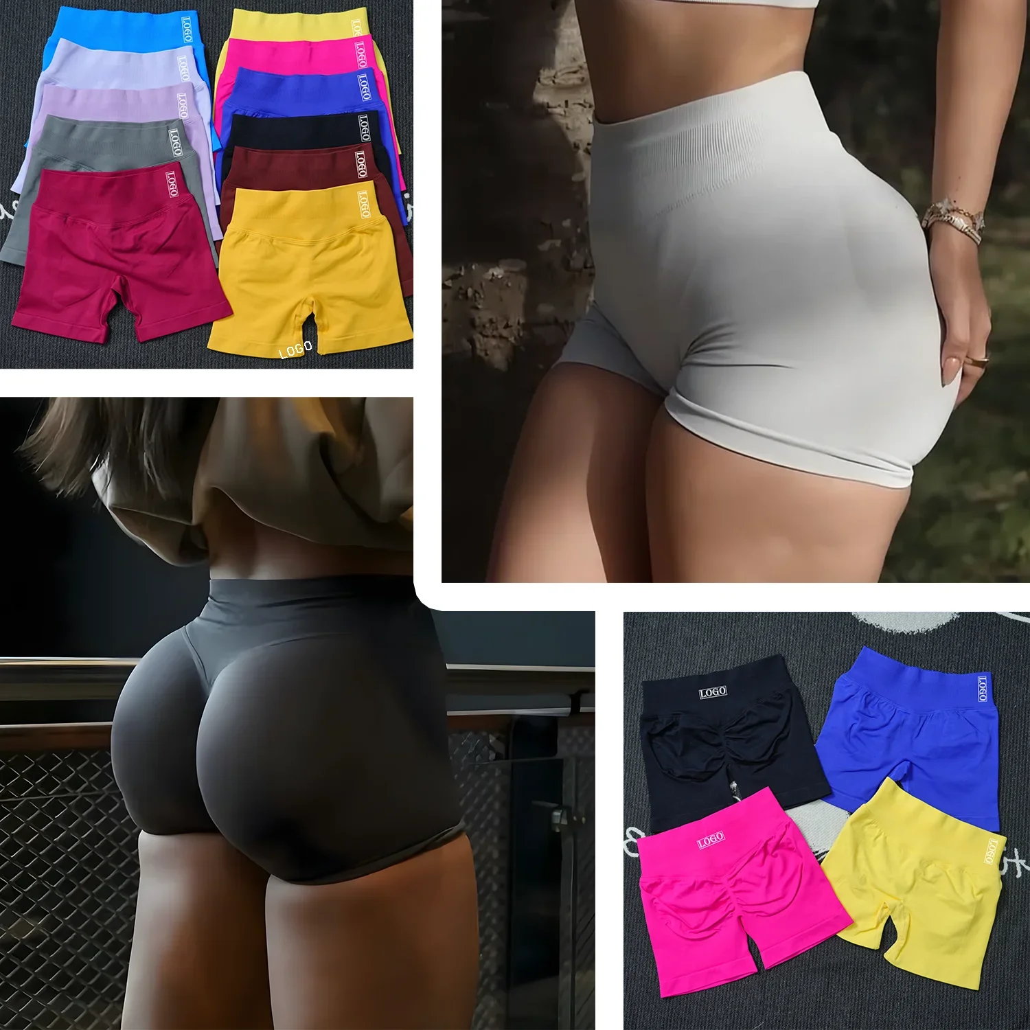 

Dyfne Ignite Shorts with Logo 4.5'' Low Waist Seamless Yoga Shorts Scrunch Bum Gym Shorts Workout Biker Short Stretch Fitness S