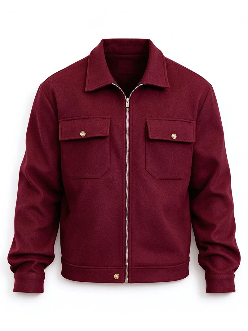 Herrenjacke aus gebürstetem Polyester, Reversjacke mit Knopfleiste/Reißverschluss und Tasche, bequeme, lässige Herbst- und Winterjacke für Büro und Business – Detail 15