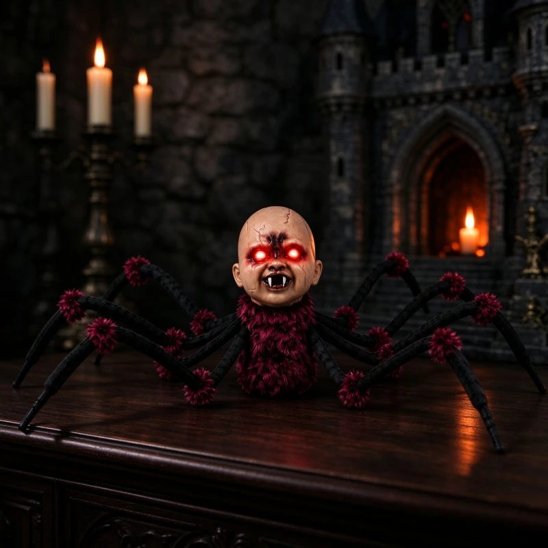Scary Crawling Spider Halloween Decoration Moving Spider  with Glowing Eyes Sound and Motion for Haunted House