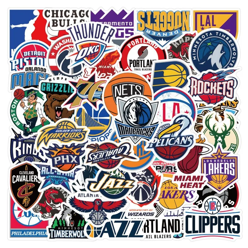 60 قطعة أحدث شعار فريق كرة السلة NBA ملصقات الكتابة على الجدران حقيبة كوب ماء DIY الديكور الشارات