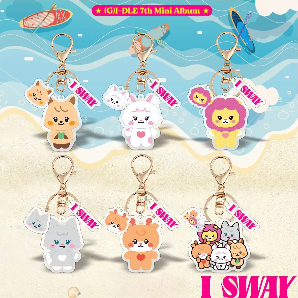 

KPOP (G)I-DLE Cute Cartoon Mini Acrylic Keychains Soyeon Miyeon Minnie Yuqi Shuhua Kawaii Keyring Pendant Fans Bag Accessories