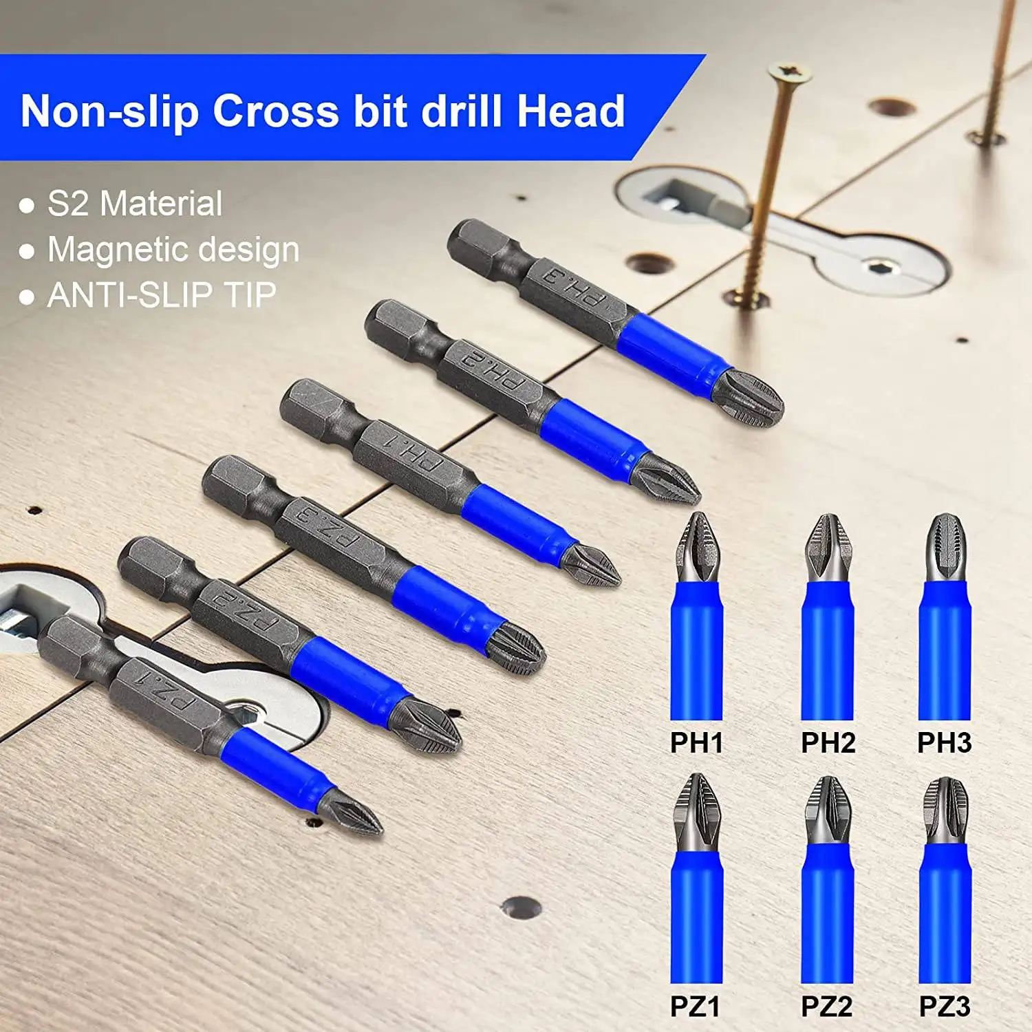 ABNH 24 Pcs Magnetic Anti Slip Screwdriver Bits Set PH1 PH2 PH3 PZ1 PZ2 PZ3 Impact Driver Bit Set 1/4 Inch Hex Shank