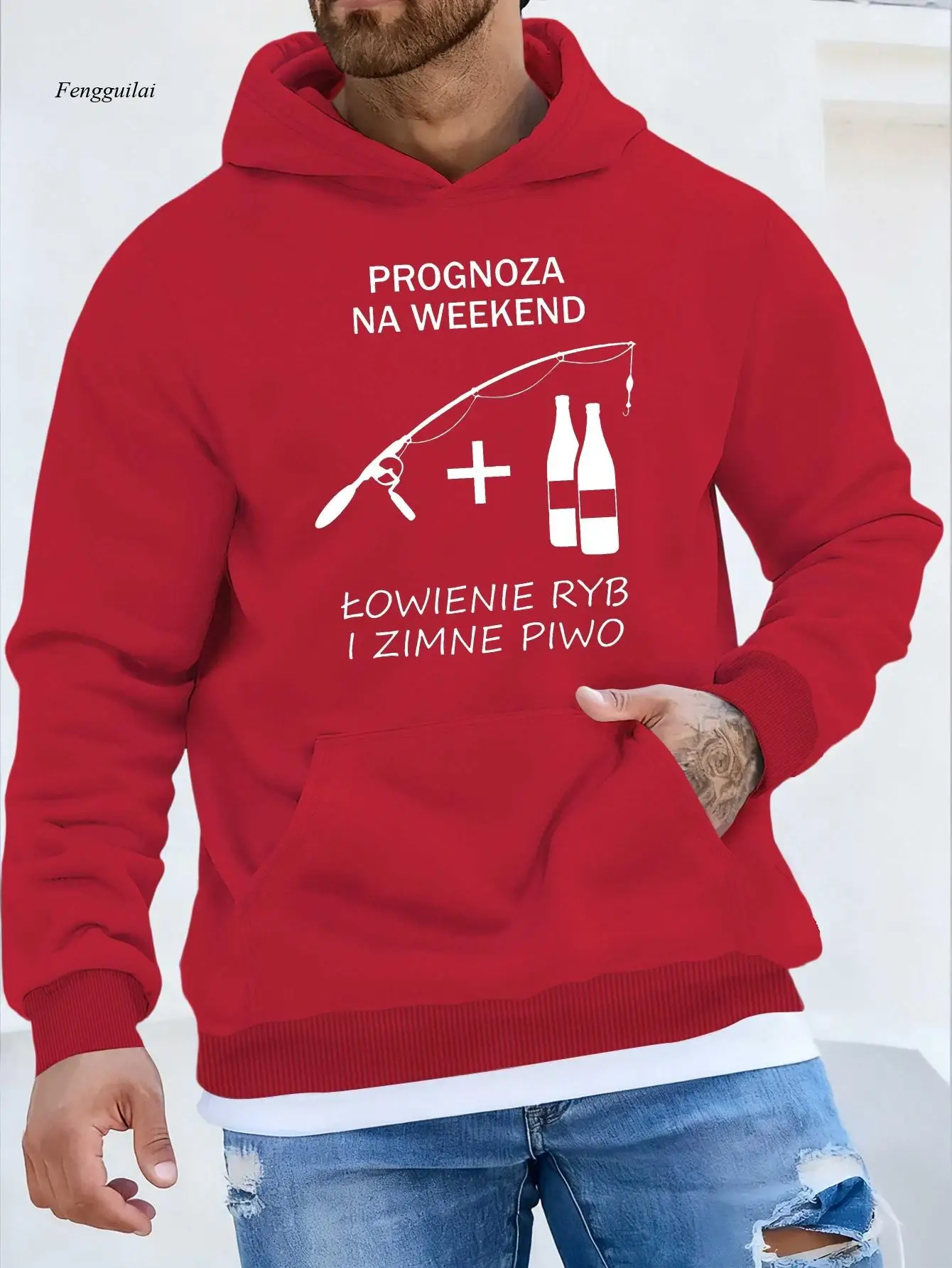 سترة صيد شديدة التحمل مع طباعة سمكة وشعار اقتباس تلميع - سترة شتوية دافئة للاستخدام الخارجي #2