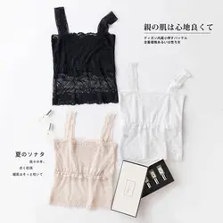 Women 100% Mulberry Silk Full Lace Non-Pads Half Cami Spaghetti Strap Top Bandeau Tube Top Bralette TG427
