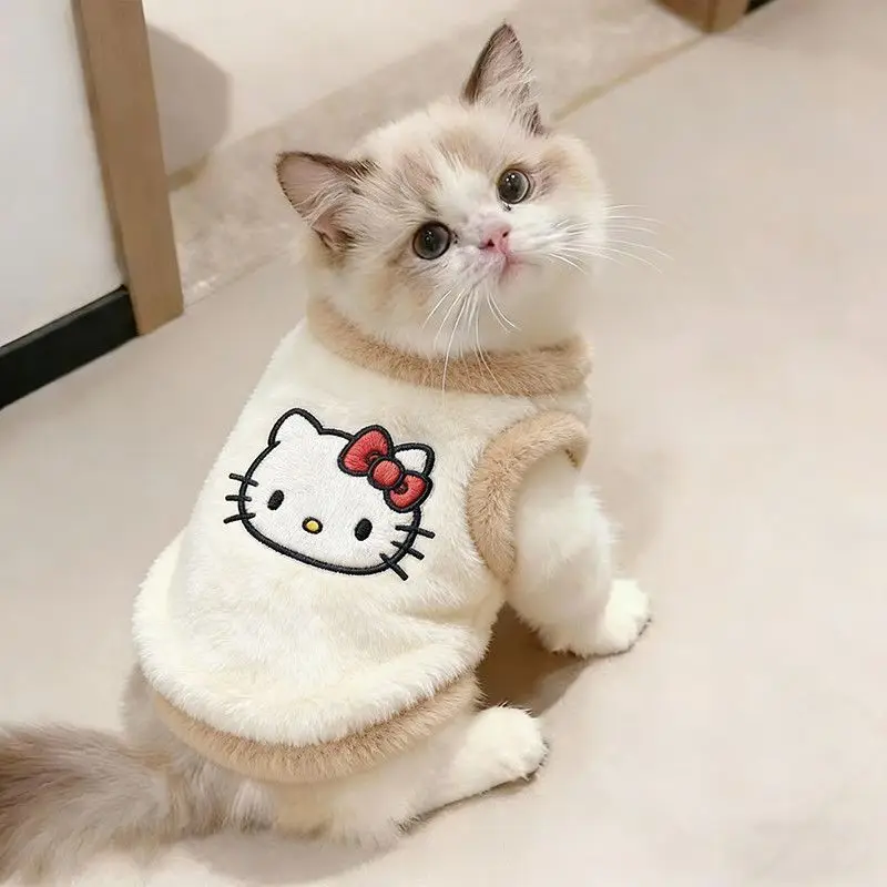 

Hello Kitty Cat Winter Pullover, Flannel Fleece Thick Warm Sweater for Cats, Anti-Shedding Pet Clothes for Kittens