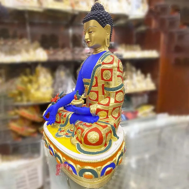 high grade colored draw Good Buddha statue bless family Safety Healthy luck Painted Tathagata Medicine