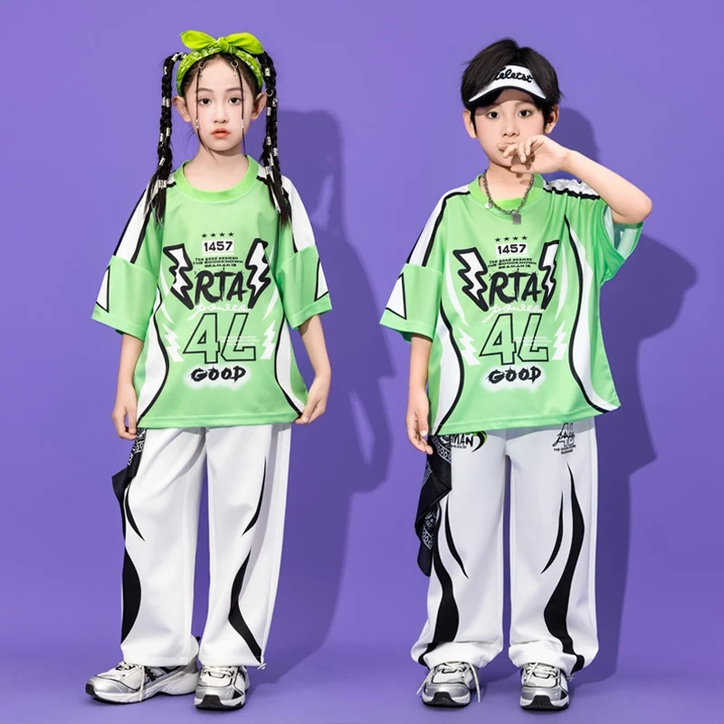 

2025 Children Ballroom Hip Hop Dance Costumes For Girls Loose T-Shirts Cargo Pants Cheerleaders Outfits Boys Jazz Wear DQS19401