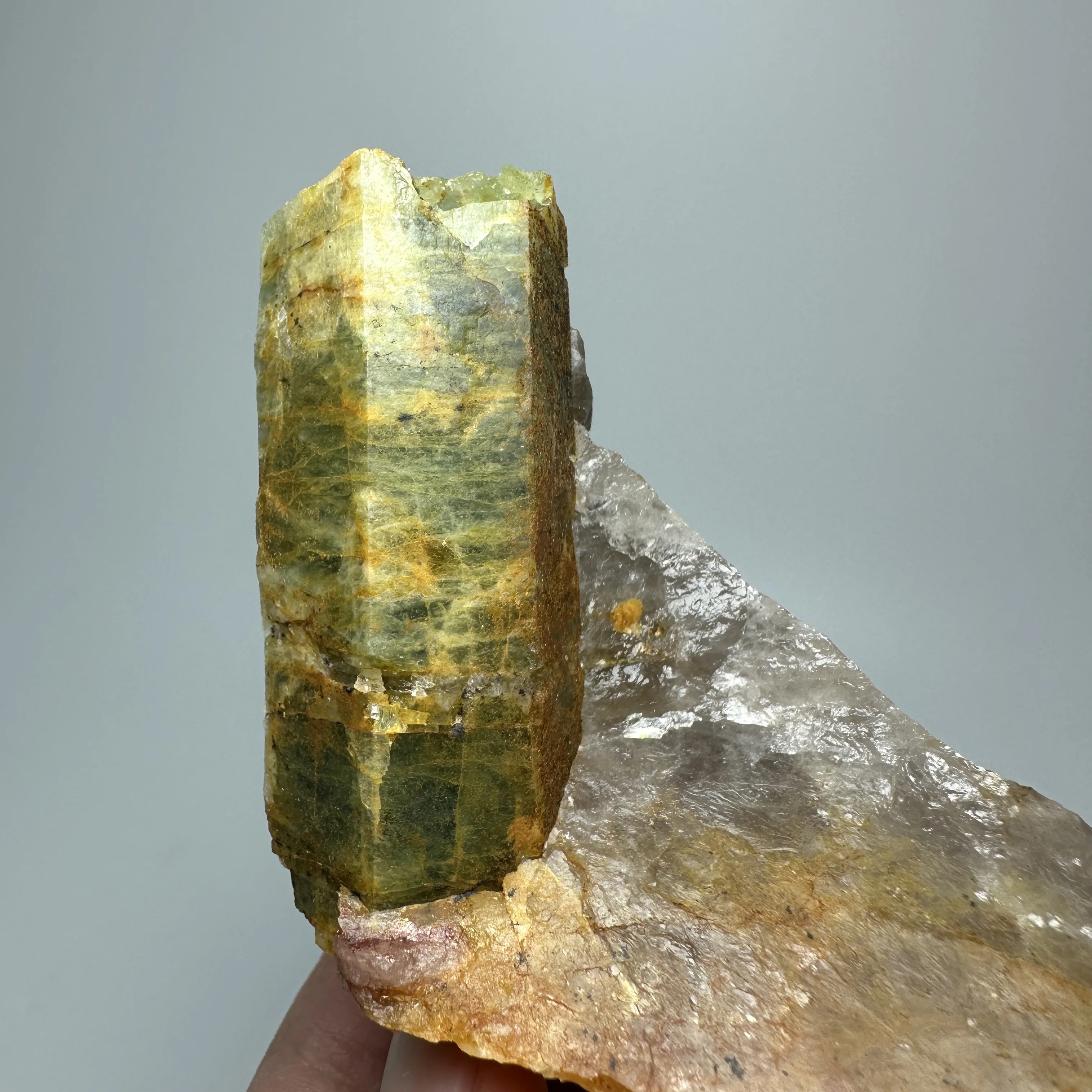 Natural Aquamarine Beryl Crystal with Smoky Quartz Matrix Raw Mineral Specimen Healing Stone Collection Home Decoration