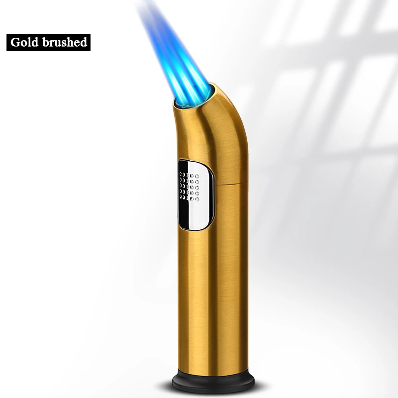 1300° High Temperature Butane Gas Lighter Outdoor Windproof Turbine 3 Torch Blue Flame Straight Jet Torch Cigar Lighter Tool