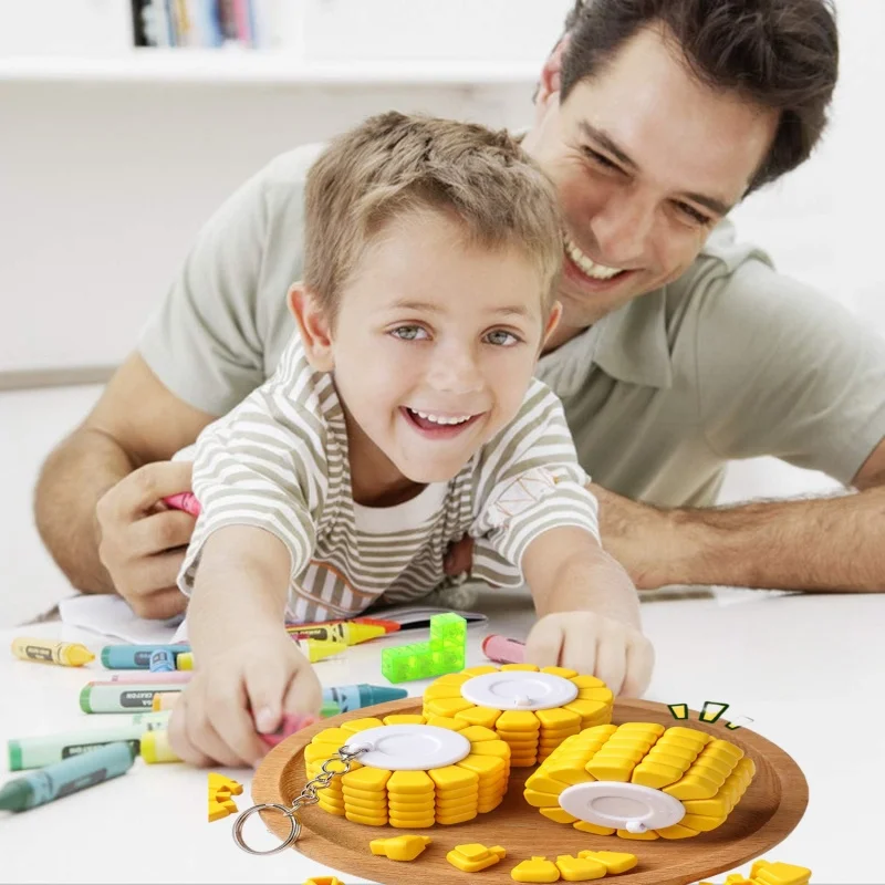 Keychain Corn Puzzle DIY Creative Corn Block Handheld Mini Decompression Brain Burning Versatile Intellectual Building Block Toy