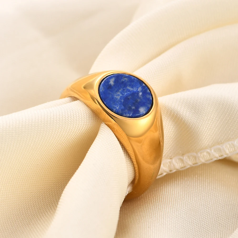 NIBA New Vintage  Natural  SapphireStone Ring Oval Cat\'s Eye Lapis lazuli Stone Ring Gorgeous Jewelry For Women Men Accessory