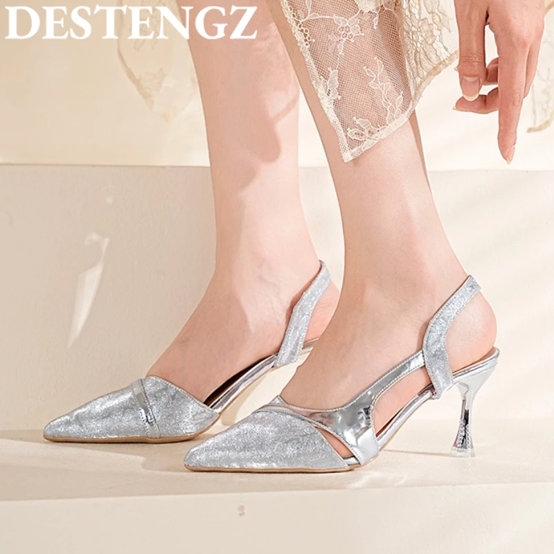 

Luxury Women Sandals Pointed Toe High Heels Shoes 2025 New Designer Party Slippers Summer Sexy Dress Brand Woman Fashion Pumps