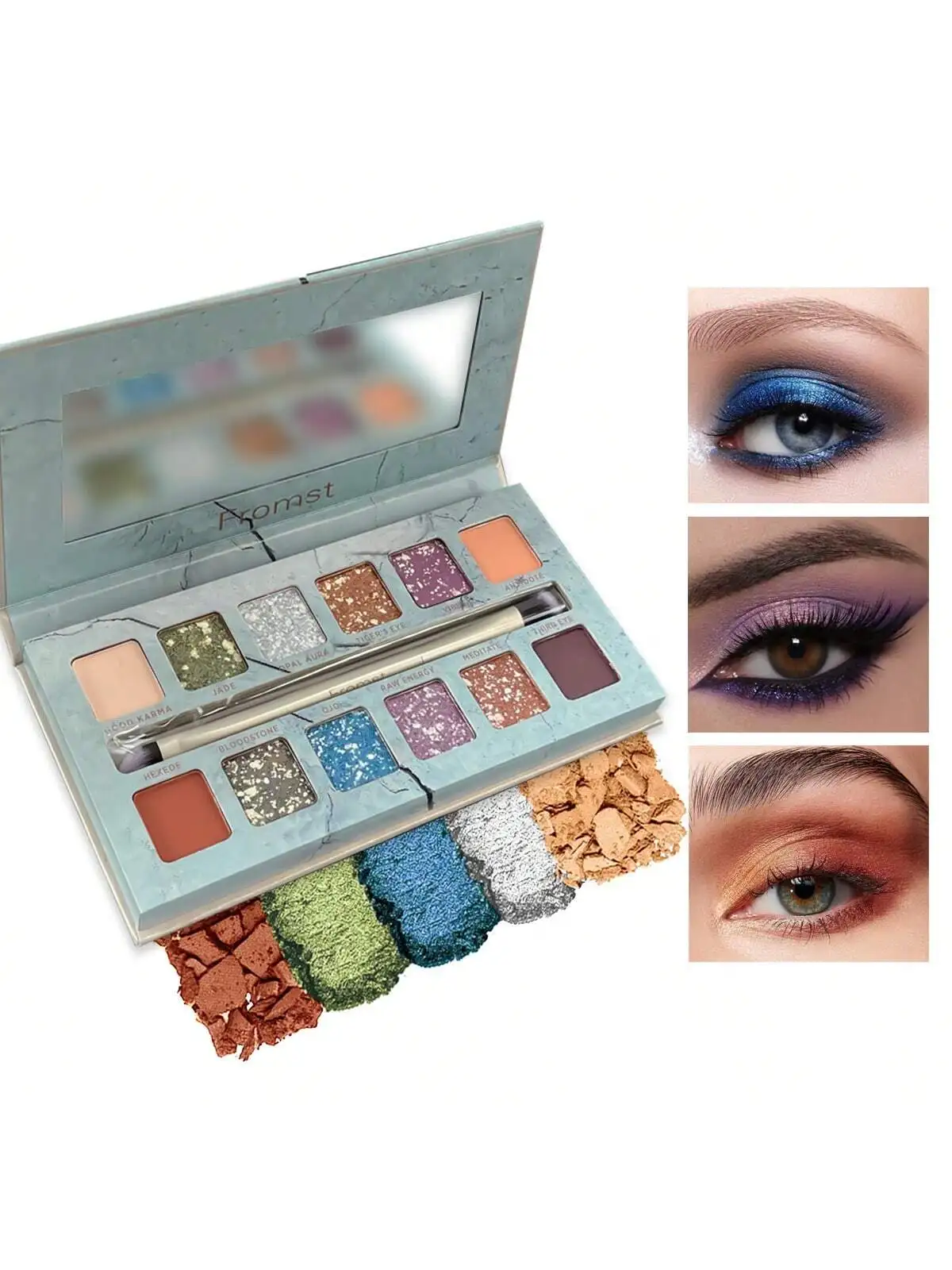 12-kleuren blauw oogschaduwpalet - mat/glans/glitter, waterdicht zweetbestendig, toneelmake-up/feest, wordt geleverd met een spiegelgeschenkdoos