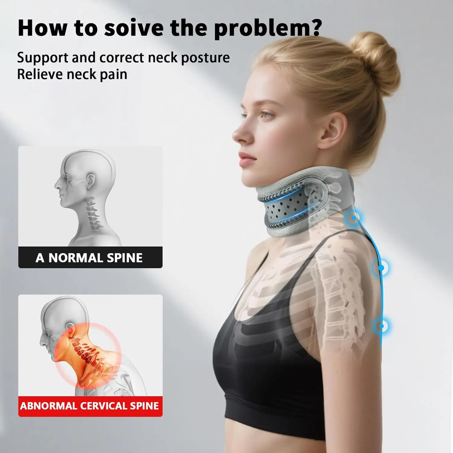 Neck Brace Support Cervical Collar Relieve Cervical Pain&Pressure Soft Skin-Friendly Fabric Memory Foam Wrapped