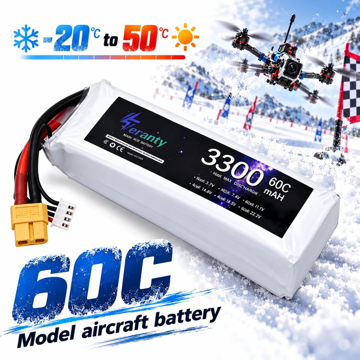 3S 11.1V 3300mAh 60C High Discharge LiPo Battery XT60 for FPV Drone RC Quadcopter Airplane Helicopter UAV Boat Car