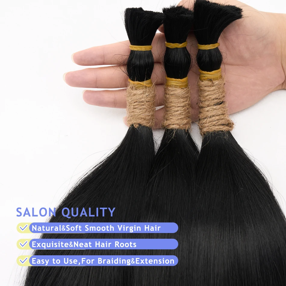 Loveline 1 #   Tessitura per estensioni dei capelli sfusi per intrecciare Jet Black 100G senza trama Forniture per saloni di capelli umani vergini brasiliani diritti