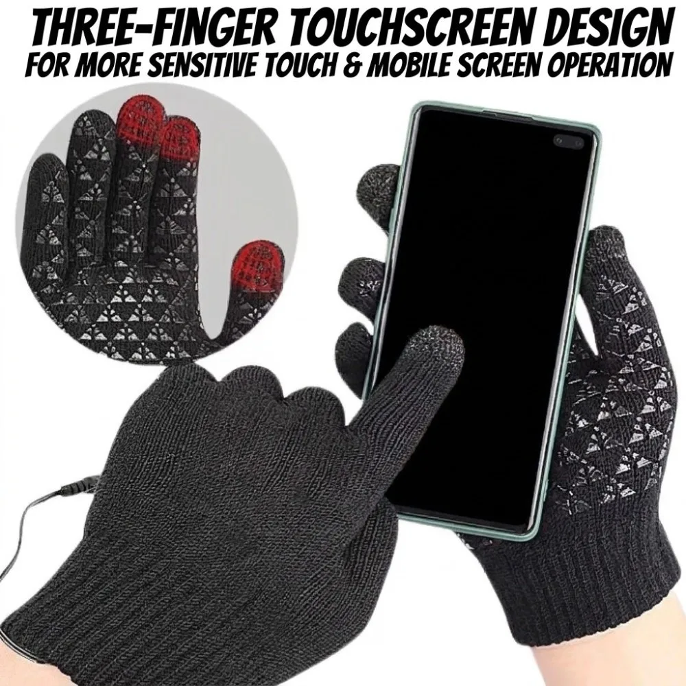 Windproof USB Electric Heating Gloves Anti Slip Touchscreen Men Finger Gloves Full Finger Constant Temperature