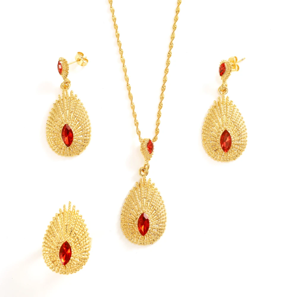 24K Good Plated Ethiopian  Jewelry Set Necklace Classic Fashion Ethiopia Gold Eritrea Set for Women\'s Habesha Wedding Party Gift