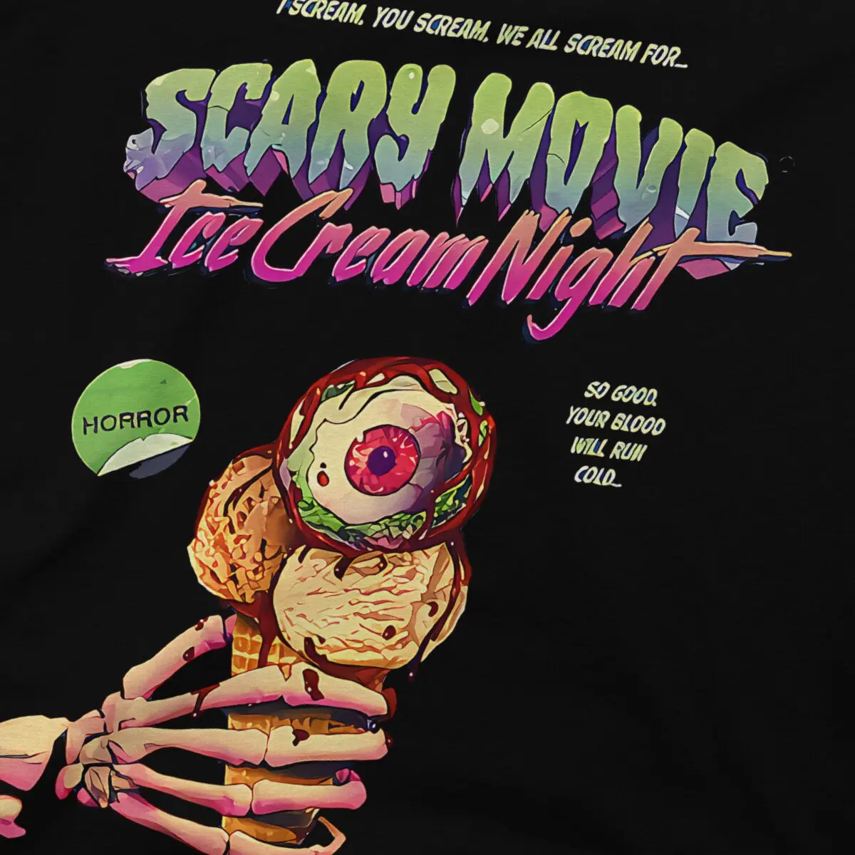 Horror Ice Cream Night Man's TShirt Scary Horror Lover Crewneck Short Sleeve Polyester T Shirt Humor Gift Idea image 4