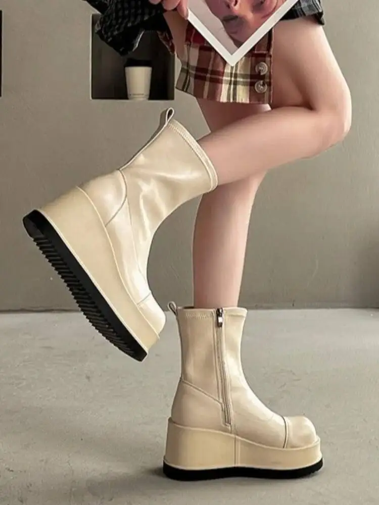 

Women Thick Platform Boots 2025 Summer Fashion Women's Thick Soled Round Toe Ankle Boots Simple And Charming Short Boots