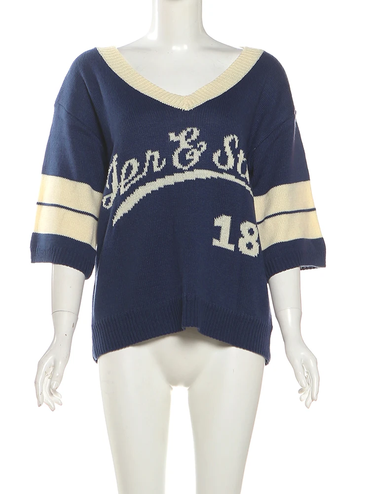 تي شيرت نسائي منسوج مطبوع عليه حروف من Sisterlinda بأكمام قصيرة ملابس رياضية غير رسمية قابلة للتمدد لحفلات منتصف الليل تي شيرت فضفاض مرن #6