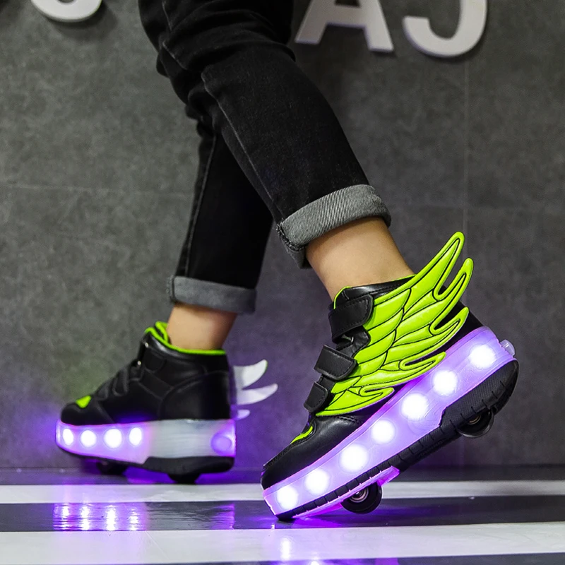 Roller Skate Shoes Kids Fashion Casual Sport Sneaker Boy Girl Toys Led Lighted Wing Boots Children Boots