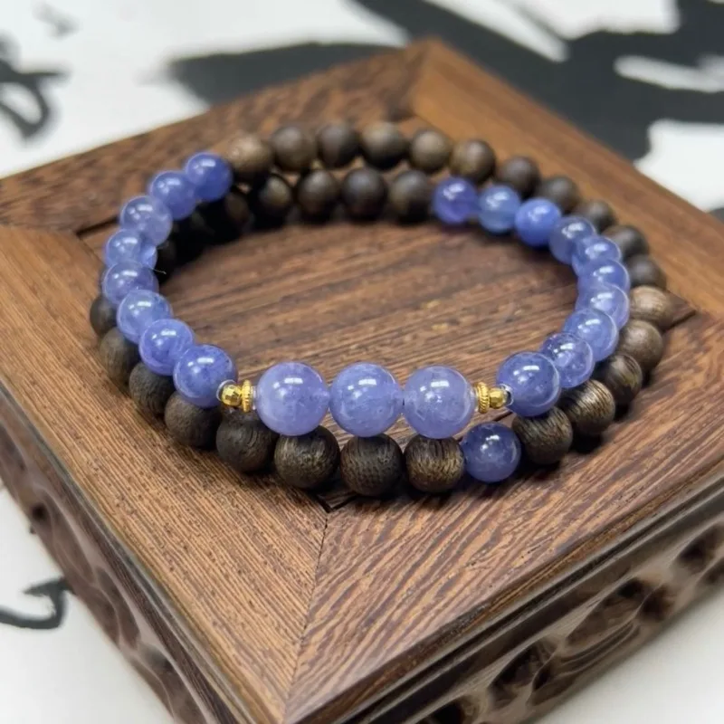 Natural Qinan Agarwood Monet Purple Unisex Double Circle Bracelet Fresh Design Hand Chain Gifts