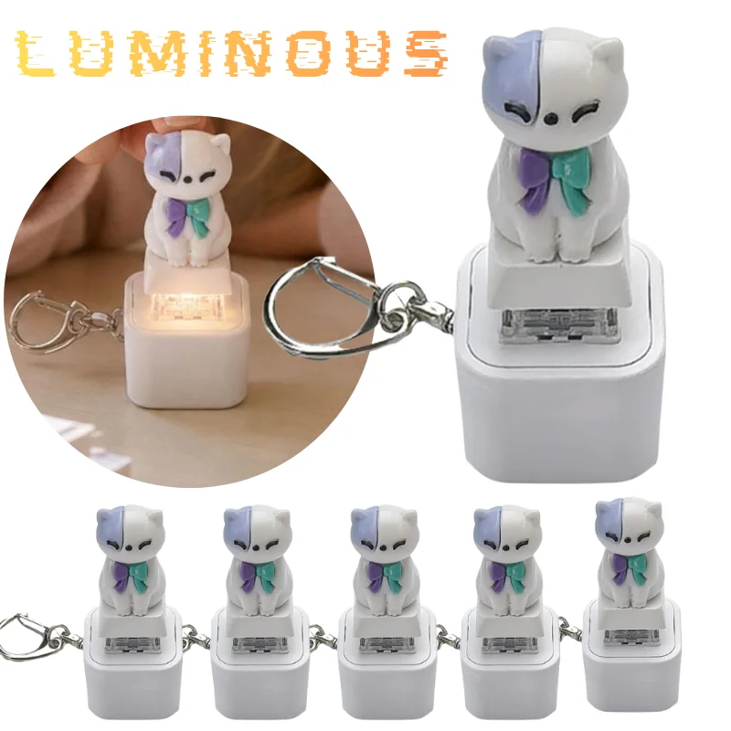 Luminous Cat Voice Mechanical Keycap With Keychain Portable Stress Relief Fidget Decor Toy Llavero 키홀더