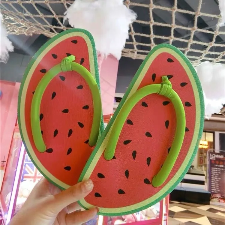 Chanclas de EVA con diseño de frutas de verano, sandalias de dedo, estilo casual para vacaciones, zapatos planos de playa para mujer, talla 35-38CM.