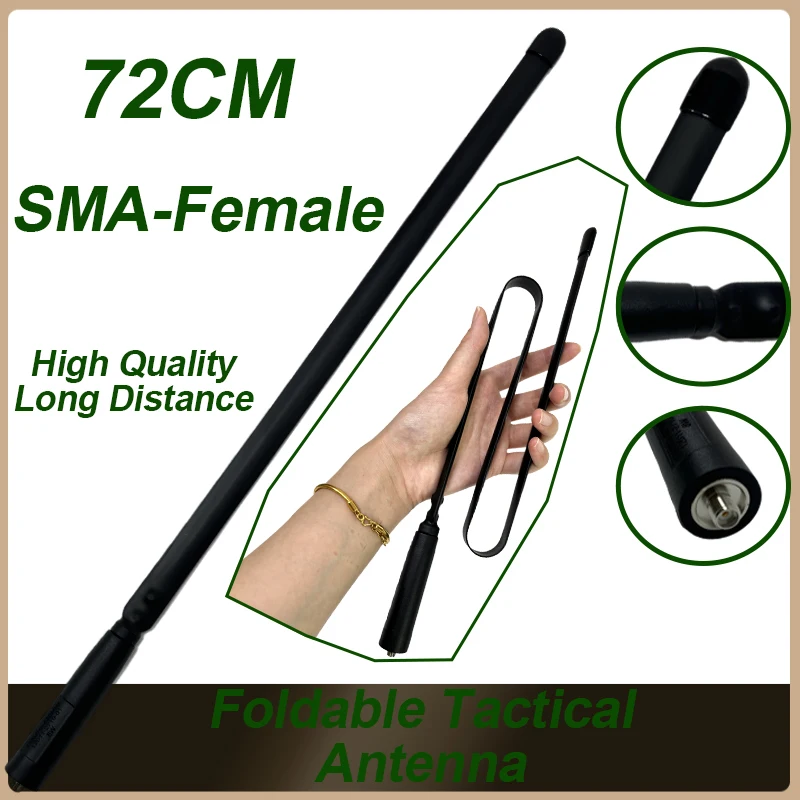 Składana antena taktyczna CS Walkie Talkie SMA-Female 72CM daleki zasięg dla Baofeng UV5R UV-82 10R 888S UV16 Pro UV25 5RH K5 PLUS