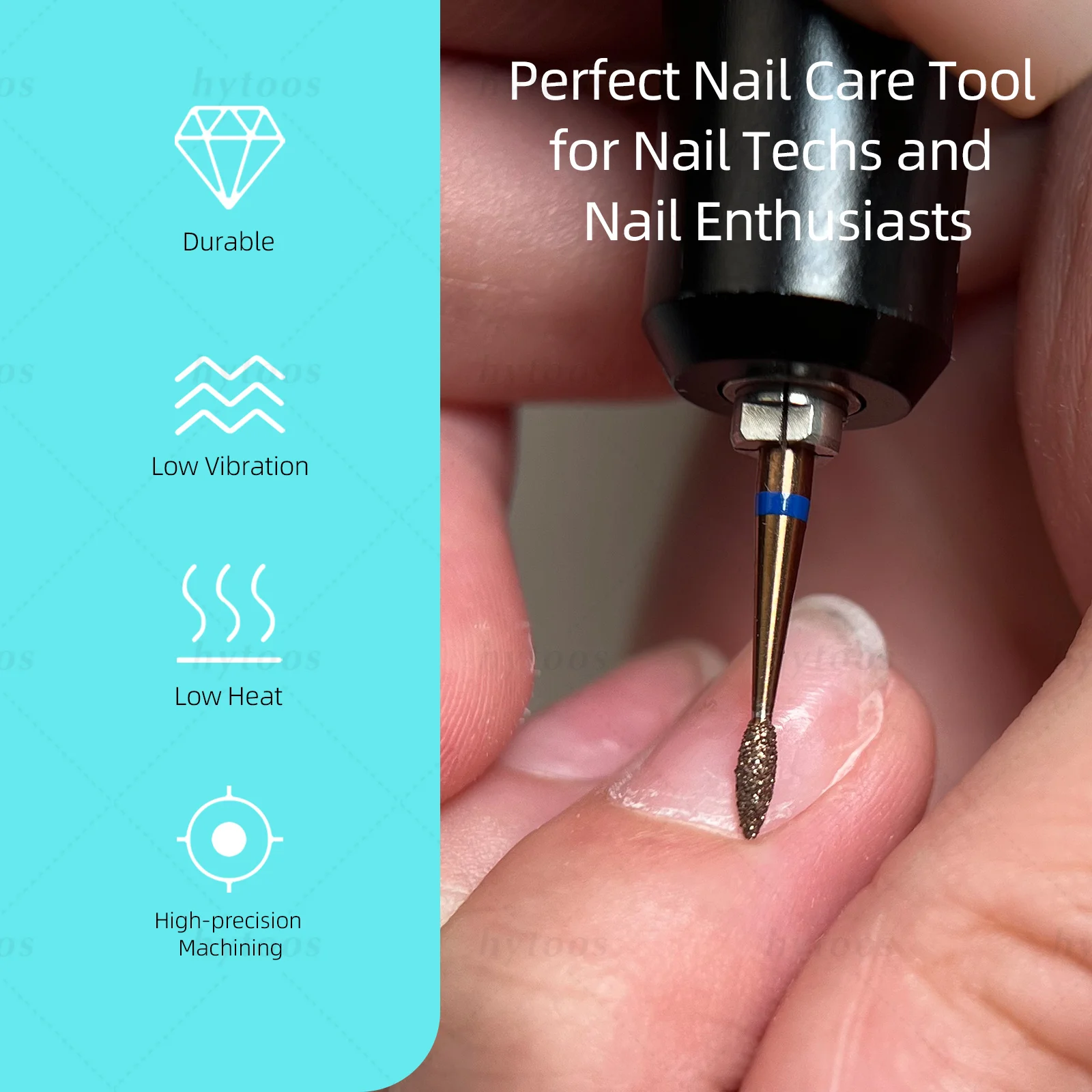 HYTOOS Copper Coated Diamond Nail Drill Bits for Cuticle Removal 2mm Mini Flame Russian Burr Dead Skin Clean Pro Manicure Tools
